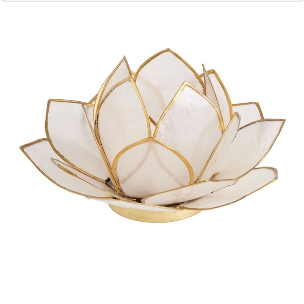 World Market Capiz Gold and Cream Lotus Tea Candle Holder